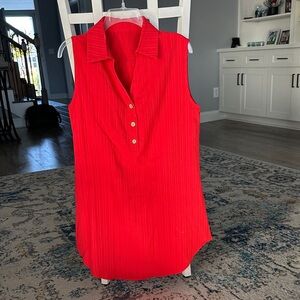 Amazon Red Sleeveless Collared V‑Neck Button dress